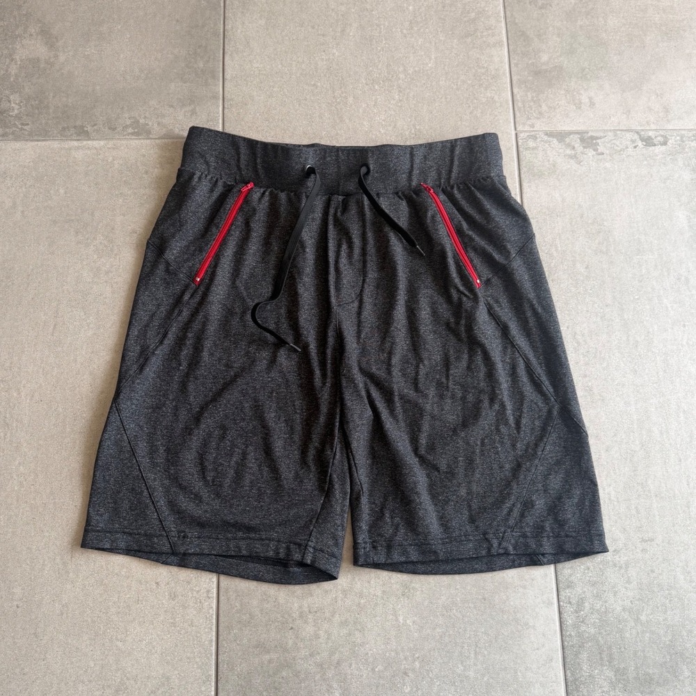 Savage Tacticians Mens Performance Shorts Heather Grey Red Zip Pockets Medium